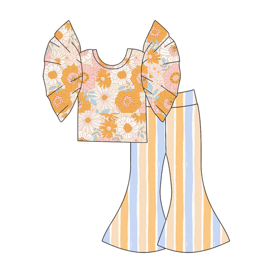 10.17 custom each style moq 5eta 4-6week baby girls clothes floral striped short sleeve pants sets