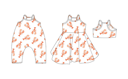 3.20 custom each style moq 5eta 4-6week Sibling Sisters lobster baby girl short sleeve dress and rompers match family design