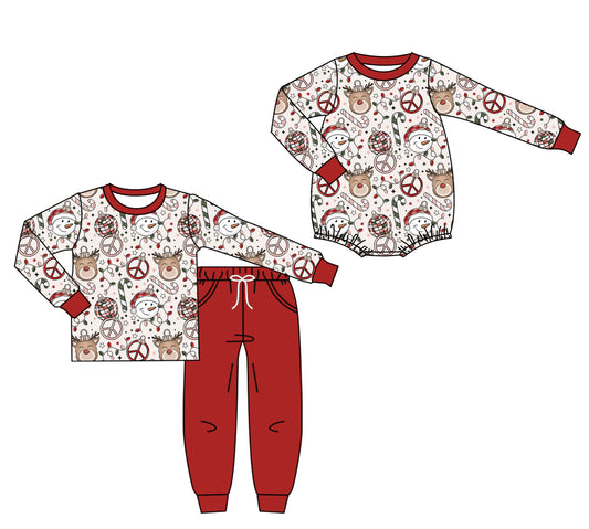 25.7.19 custom each style moq 5eta 4-6week Sibling Sister Christmas baby boy long sleeve pants sets and rompers match family design