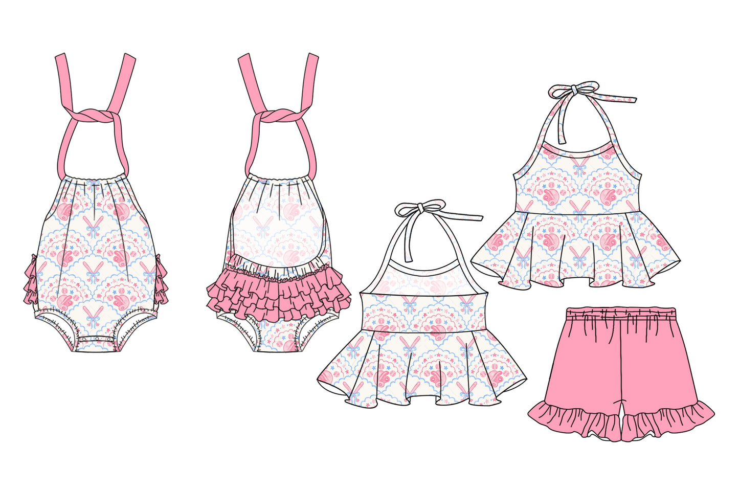 2.14 custom each style moq 5eta 4-6week Sibling Sister bow baby girls short sleeve shorts sets and romper match design