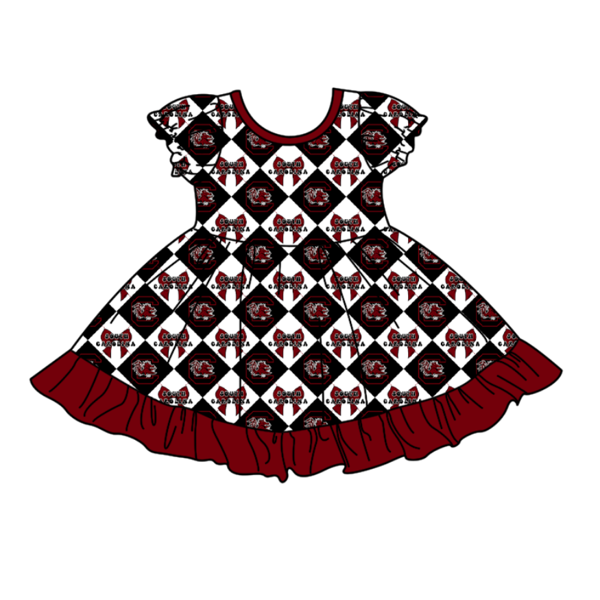 Custom moq 5 mix size Baby Girl's black  Plaid Short-Sleeved Team Dress Cute And Stylish Outfit for Little Ones