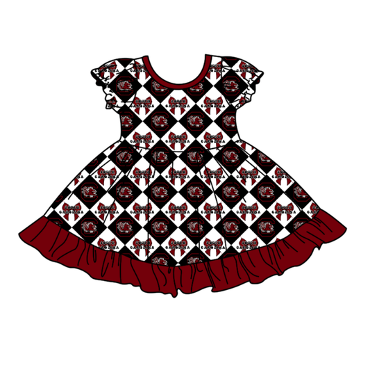 Custom moq 5 mix size Baby Girl's black  Plaid Short-Sleeved Team Dress Cute And Stylish Outfit for Little Ones