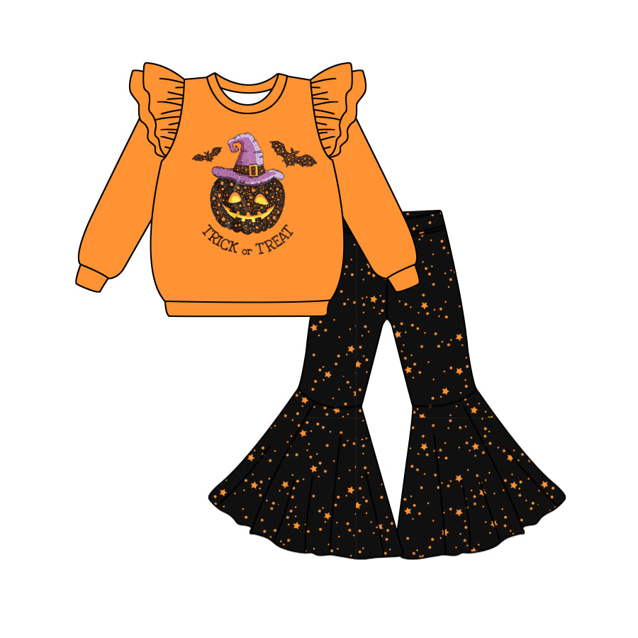 6.12 custom each style moq 5eta 4-6week Sibling Sister pumpkin orange girls sets and boys pajamas sets and baby romper match family design