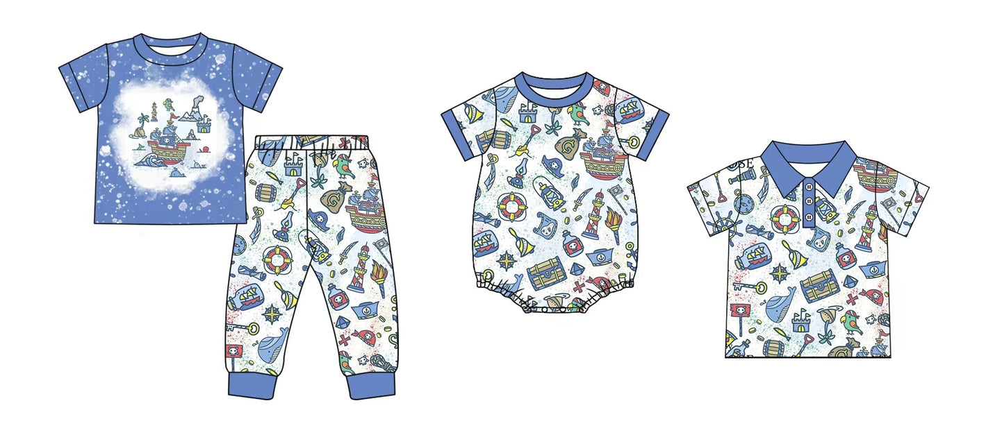 12.5 custom each style moq 5eta 4-6week Sibling Sister boat blue baby boys sets and top and rompers match family design