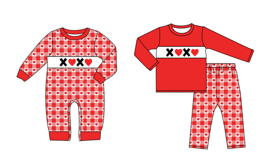 25.9.16 custom each style moq 5eta 6-8week Sibling Sisters XOXO love baby boy clothes long sleeve pants sets and romper match family design