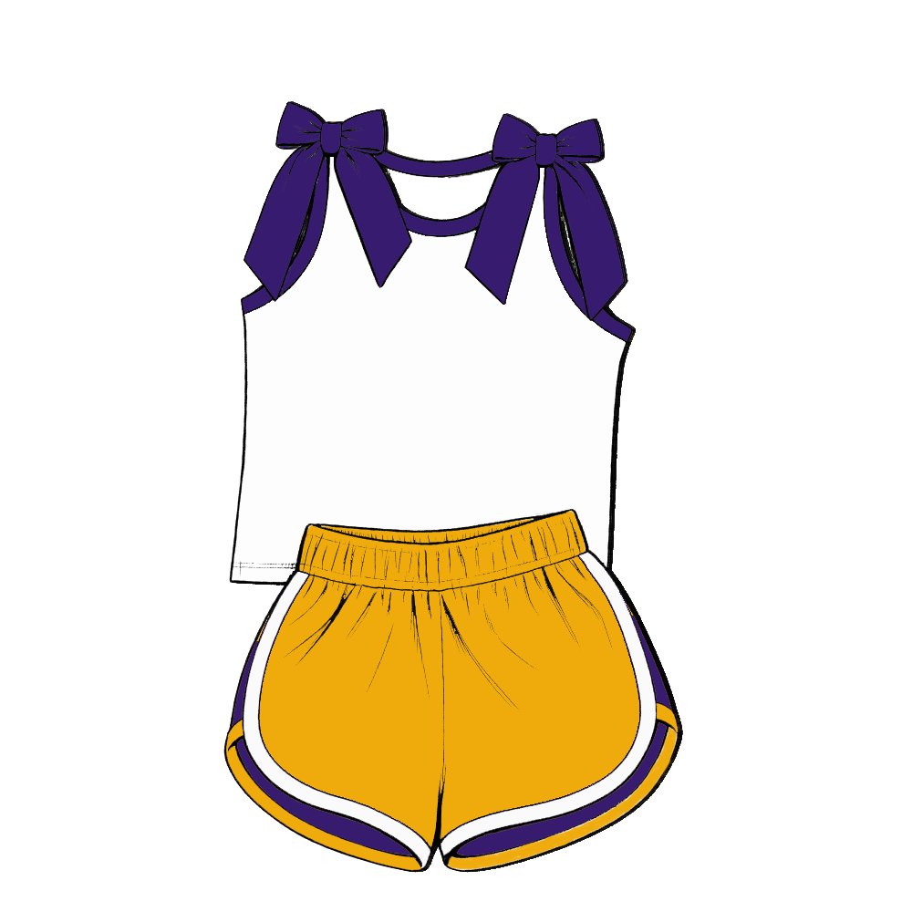 custom moq 5 mix size Baby Girls Bow Sleeveless Purple Top Shorts Summer Casual Clothes Set