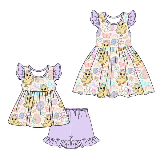 12.16 custom each style moq 5eta 4-6week Sibling Sister easter baby girl short sleeve shorts sets and dresses match design