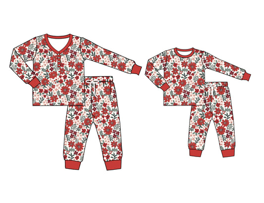 25.6.10 custom each style moq 5eta 4-6week Sibling Sister floral long sleeve pants sets and adult sets match design