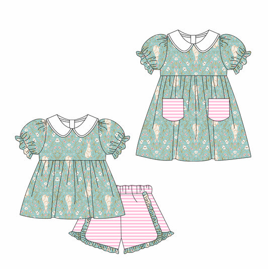 11.6 custom each style moq 5eta 4-6week Sibling Sister easter floral baby girl short sleeve shorts sets and briefs sets and dresses match design