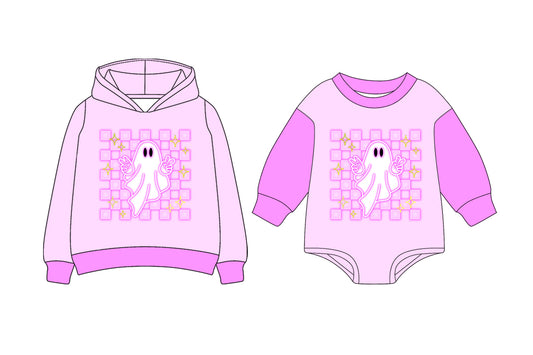 25.7.1 custom each style moq 5eta 4-6week Sibling Sisters ghost baby boy long sleeve romper and top match family design