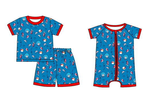 12.2 custom each style moq 5eta 4-6week Sibling Sister dr seuss blue baby girl short sleeve shorts sets and rompers match design