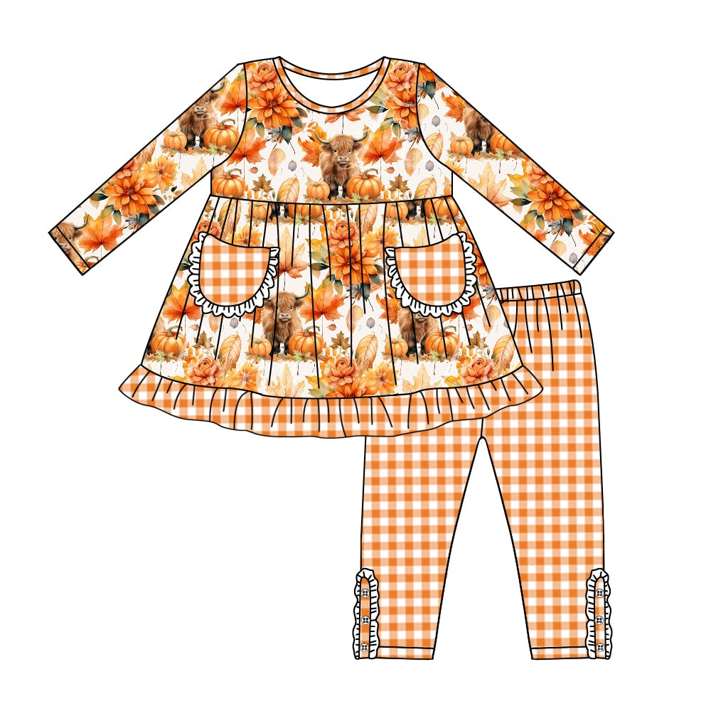 5.22 custom each style moq 5eta 4-5week Sibling Sister halloween pumpkin orange girls and boys outfits and baby romper match family design
