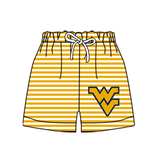 Custom moq 5 mix size milk silk summer teams Baby Yellow Striped Drawstring Shorts for Children Elastic Waist Kids Summer Shorts