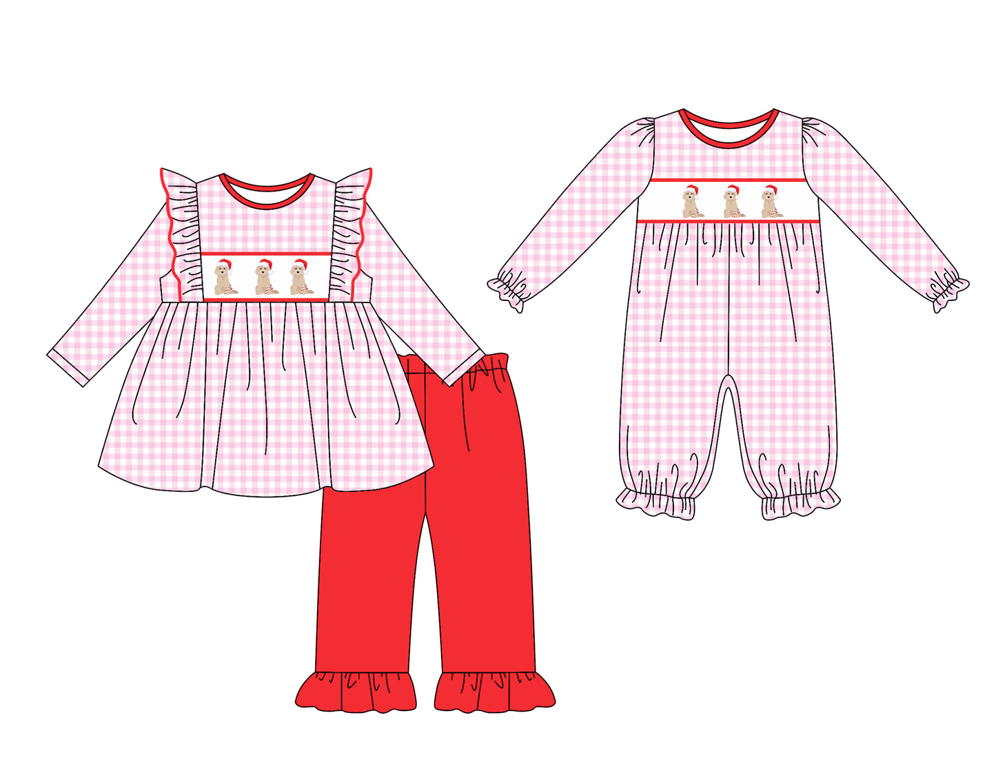 25.7.18 custom each style moq 5eta 4-6week Sibling Sister Christmas puppy baby girl long sleeve pants sets and rompers match family design