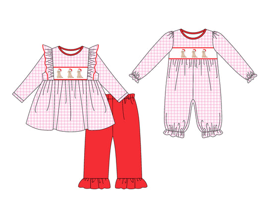 25.7.18 custom each style moq 5eta 4-6week Sibling Sister Christmas puppy baby girl long sleeve pants sets and rompers match family design