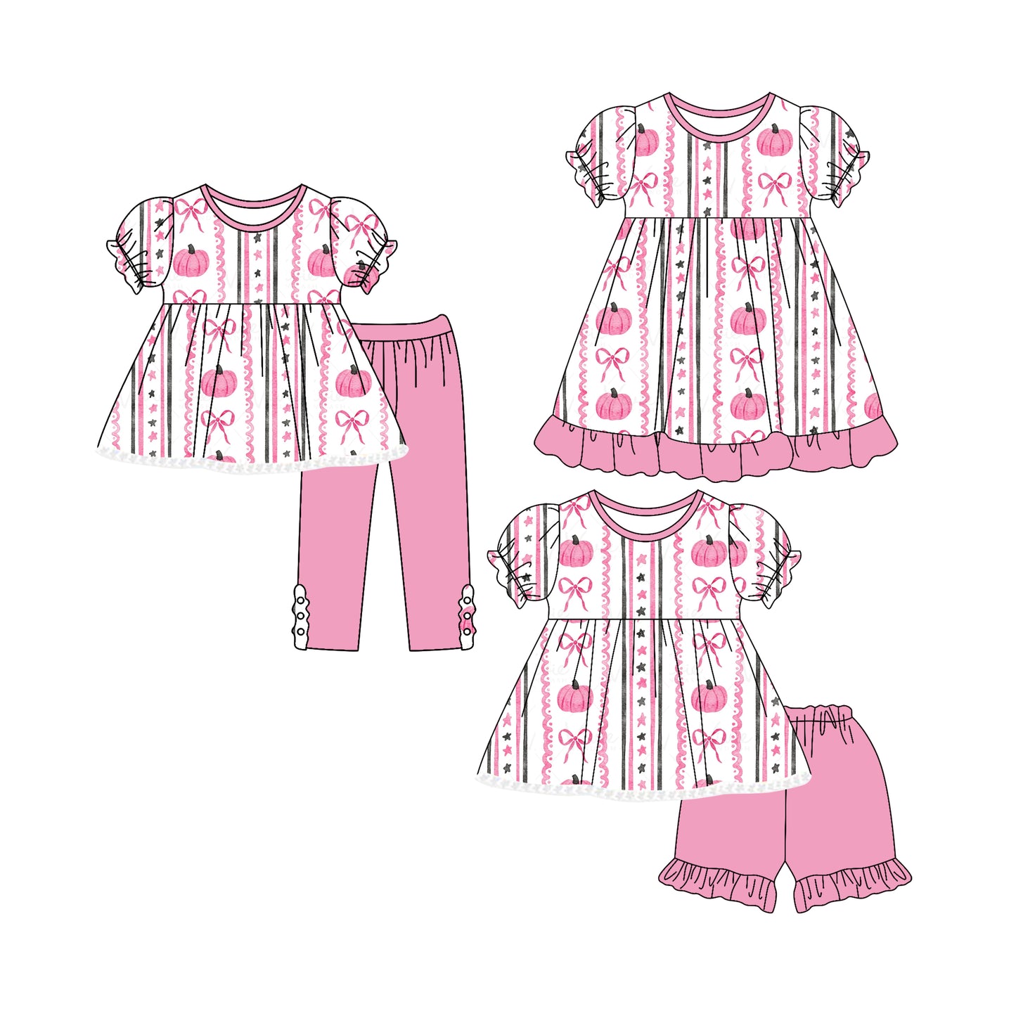 4.4 custom each style moq 5eta 4-6week Sibling Sisters bow baby girl short sleeve pants sets and shorts sets and dress match family design