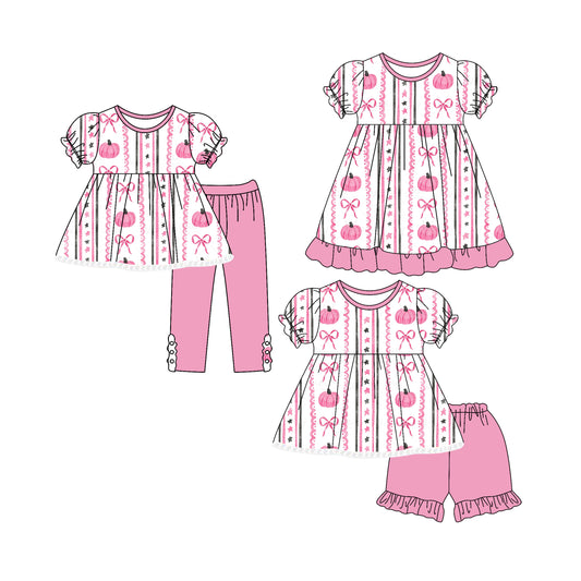 4.4 custom each style moq 5eta 4-6week Sibling Sisters bow baby girl short sleeve pants sets and shorts sets and dress match family design