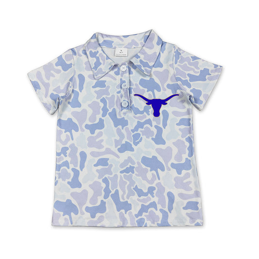 Custom moq 5 mix size milk silk summer teams Little Boys Southern Light Blue Camo Short Sleeve Polo Shirts Top
