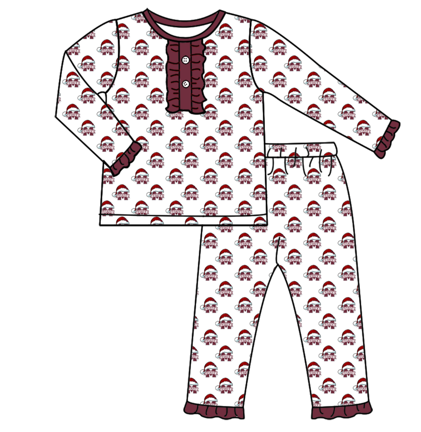Custom moq 5 tat about 6-8 weeks  Christmas Hat M Team Maroon long sleeve  girls pajamas