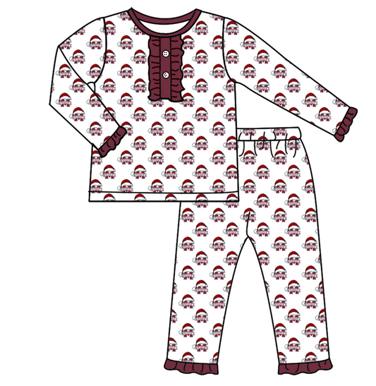 Custom moq 5 tat about 6-8 weeks  Christmas Hat M Team Maroon long sleeve  girls pajamas