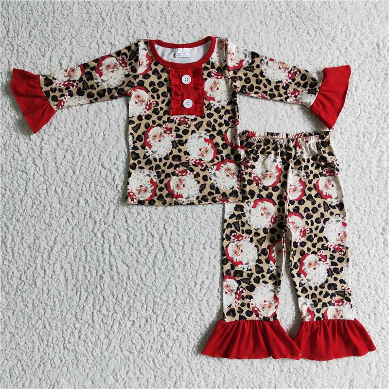 Baby Girls boys Christmas style Santa print leopard print red Family siblings set