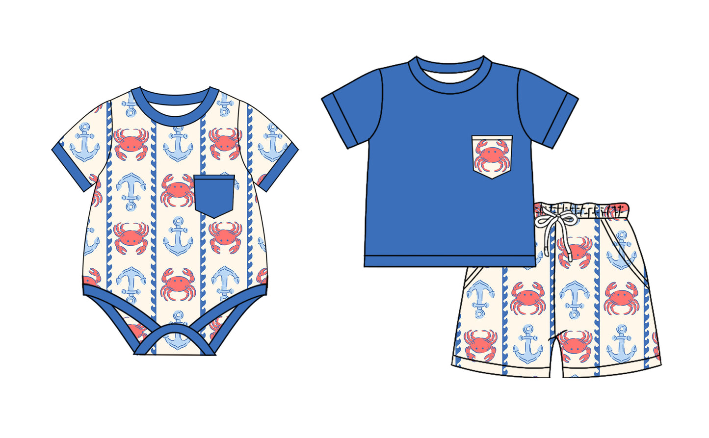 2.19 custom each style moq 5eta 4-6week Sibling Sister crab baby girls short sleeve shorts sets and romper match design