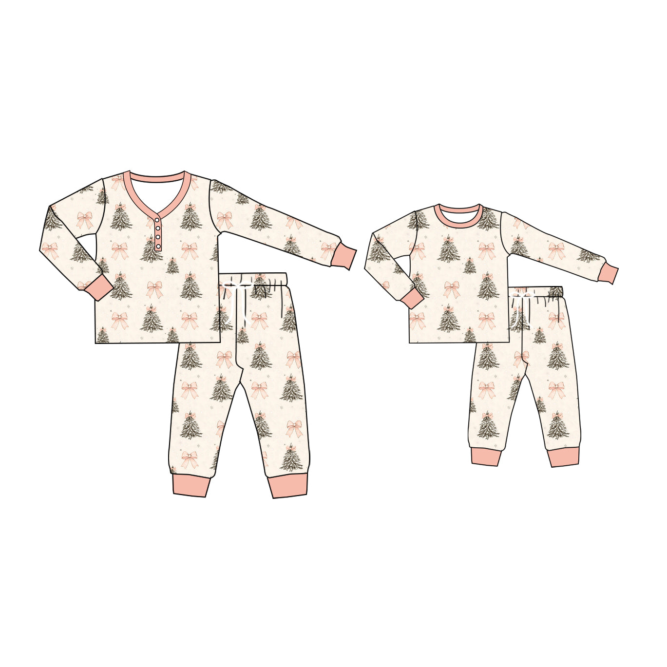 25.5.13 custom each style moq 5eta 4-6week Sibling Sister Christmas trees long sleeve pants sets and adult sets match design