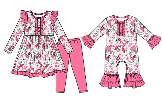 25.7.3 custom each style moq 5eta 4-6week Sibling Sisters Christmas pink baby girl long sleeve pants sets and rompers match family design