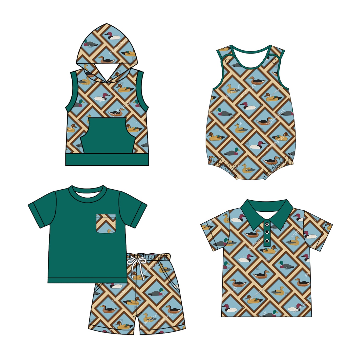 2.26 custom each style moq 5eta 4-6week Sibling Sister duck baby girl sets and boy rompers 1 and romper 2 and top match family design