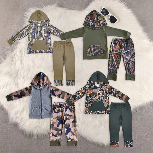 RTS NO MOQ baby boy clothes camouflage hooded long sleeve pants Sets