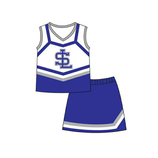 Custom moq 5 each style eta 6-7weeks baby girl clothes team blue white sleeveless skirts sets-25.7.22