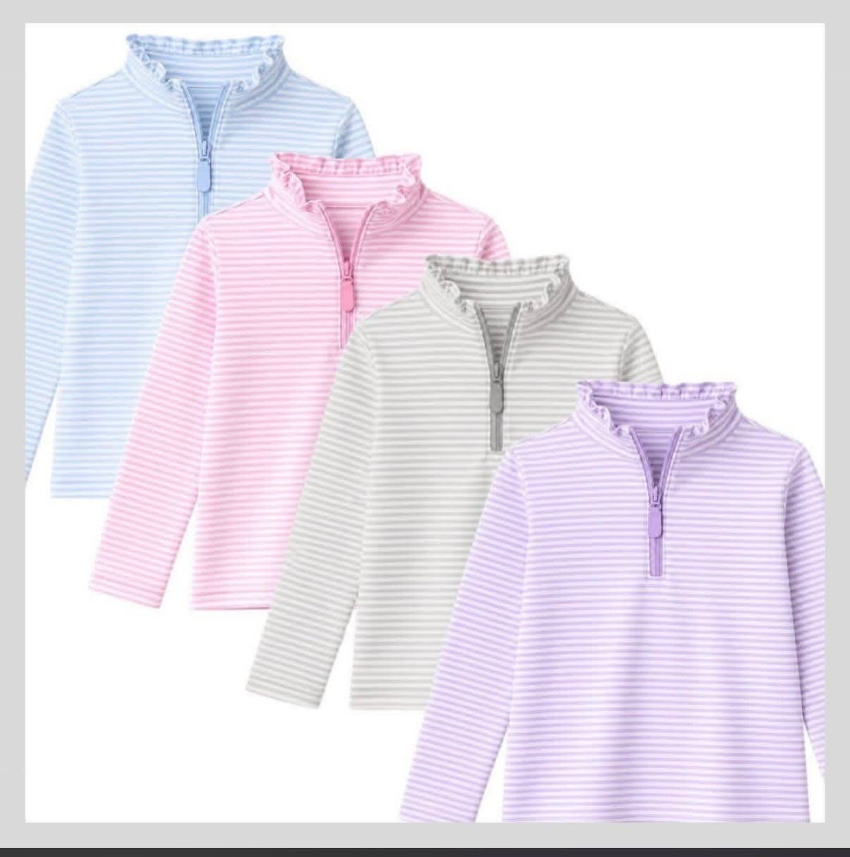 (Preorder new) No moq Baby Girls Striped Long Sleeve Zip Up Crew Neck Casual Top
