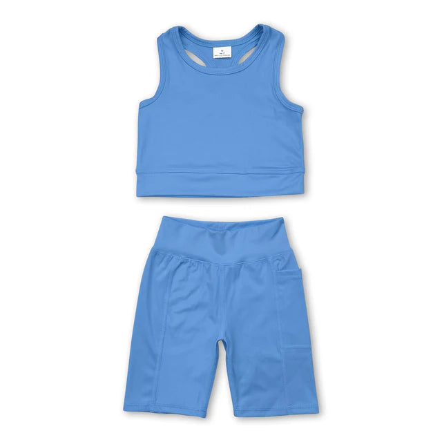 RTS NO MOQ Sibling Baby Girls Vest Top Sports Shorts Clothes Sets