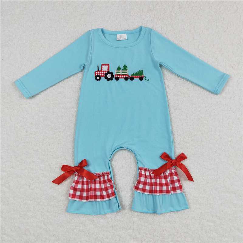 RTS NO MOQ（In Stock ) LR0499 Embroidered Christmas long-sleeved jumpsuit