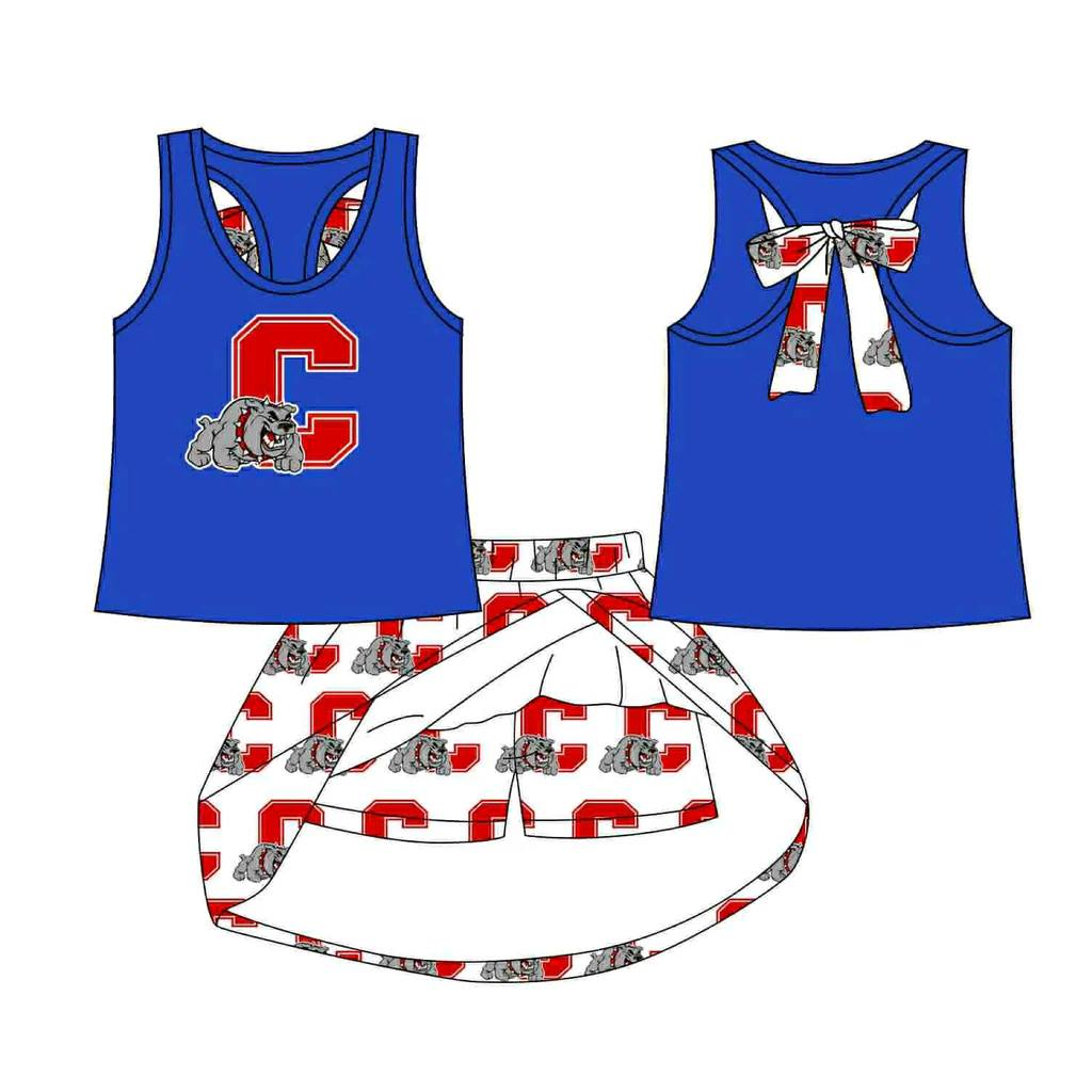 Custom moq 5 each style eta 6-7weeks baby girl clothes team blue sleeveless skirt sets-25.8.21