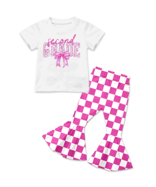 Custom summer teams baby girl clothes team bow rose red plaid short sleeve pants sets-25.8.13