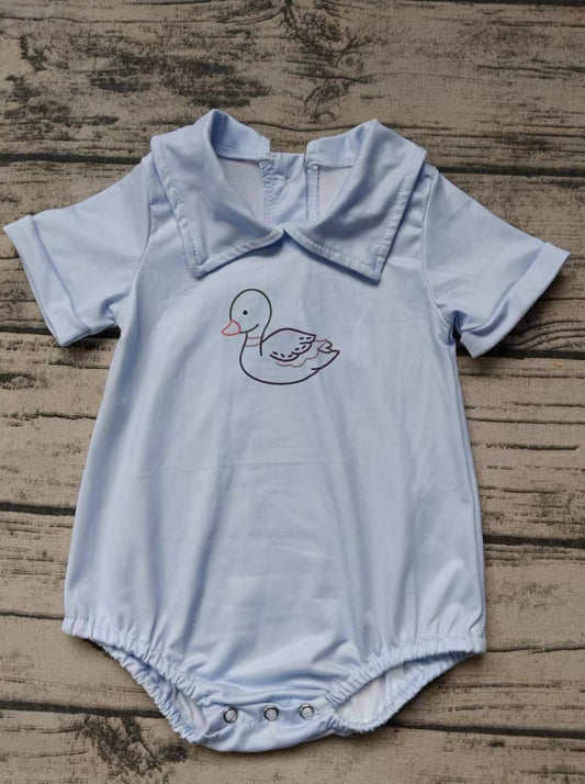 custom moq 5 eta 4-6weeks mix size baby boys clothes duck blue short sleeve summer Romper