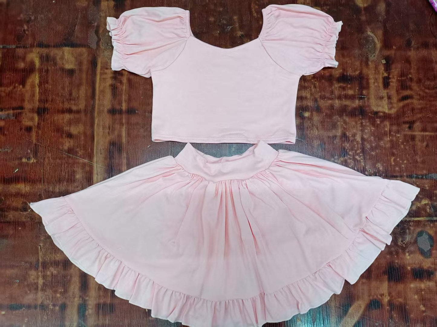 Custom moq 3 eta 6-7weeks baby girl clothes solid color pink short sleeve dress-25.5.12