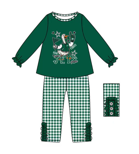 Custom moq 5 mix size milk silk summer teams baby girl clothes green long sleeve pants sets-25.9.11