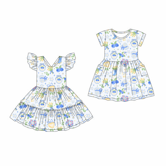 4.17 custom each style moq 5eta 4-6week Sibling Sister bow floral baby girls clothes Short sleeve dress 1 and dress 2 match family design