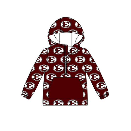 custom moq 5 tat about 6-8week Maroon White Black Hood Zip Up Pullover Long Sleeve Boys