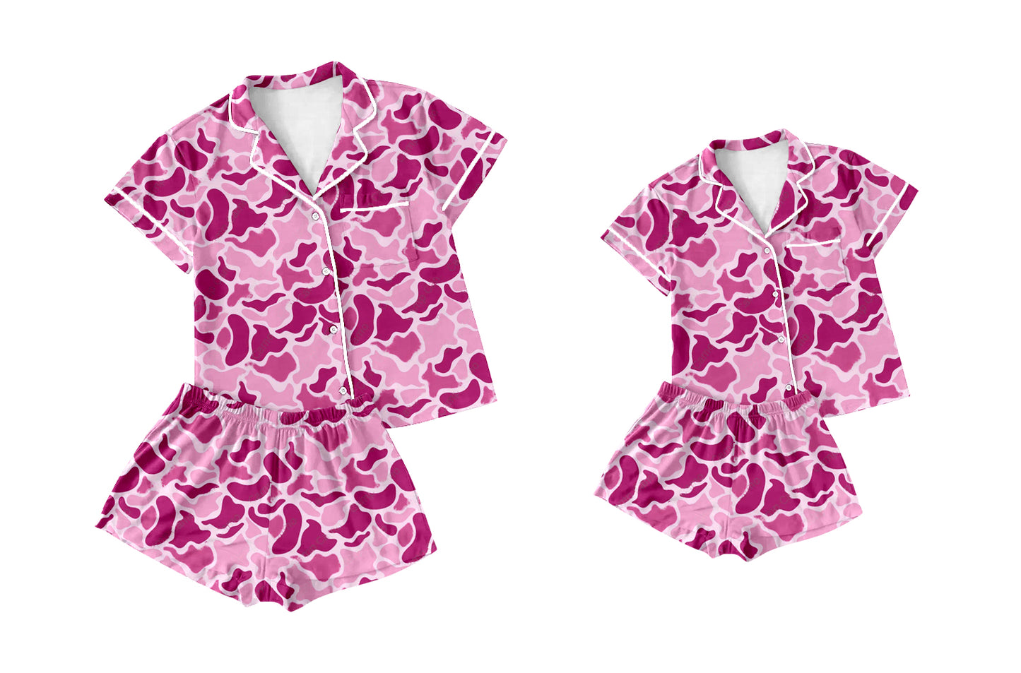 12.14 custom each style moq 5eta 4-6week Sibling Sister camouflage short sleeve shorts sets and adult sets match design