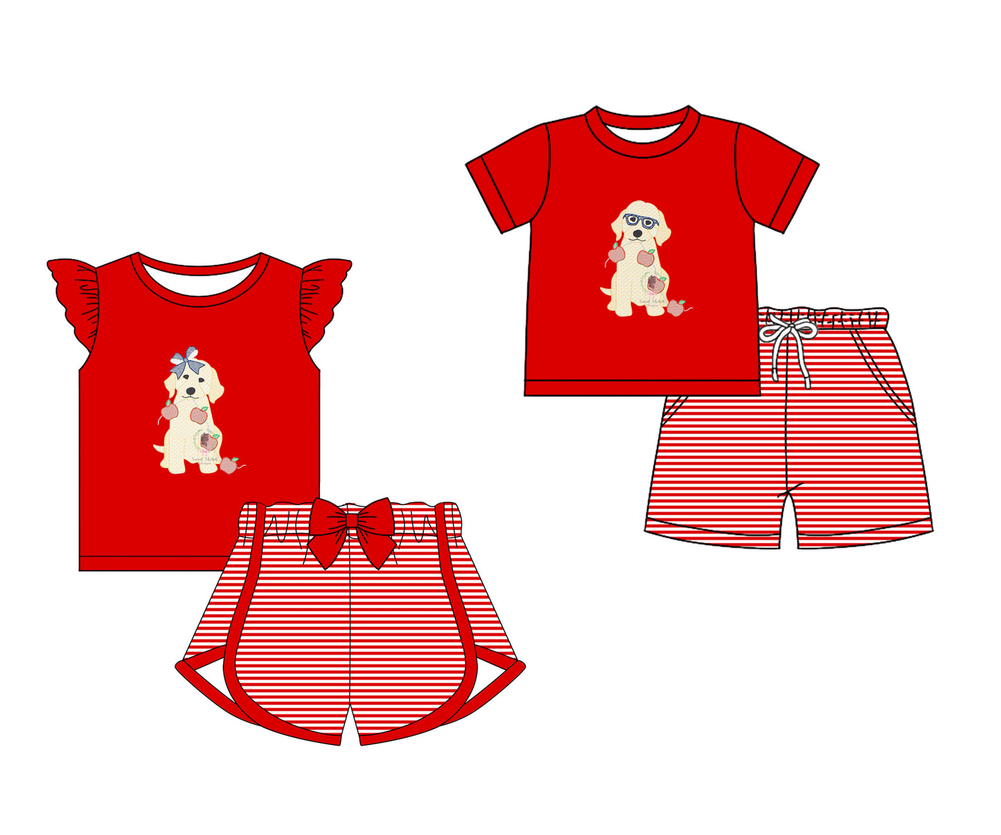 11.30 custom each style moq 5eta 4-6week Sibling Sister puppy red baby girl short sleeve shorts fish sets 1 and easter sets 2 match design