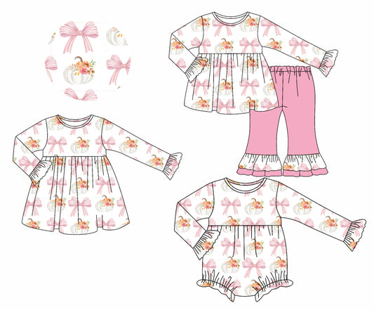 25.7.8 custom each style moq 5eta 4-6week Sibling Sisters Christmas bow pink baby girl long sleeve pants sets and dress and rompers match family design