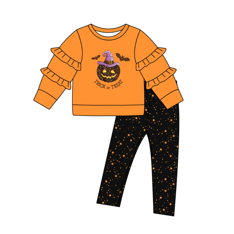 6.12 custom each style moq 5eta 4-6week Sibling Sister pumpkin orange girls sets and boys pajamas sets and baby romper match family design