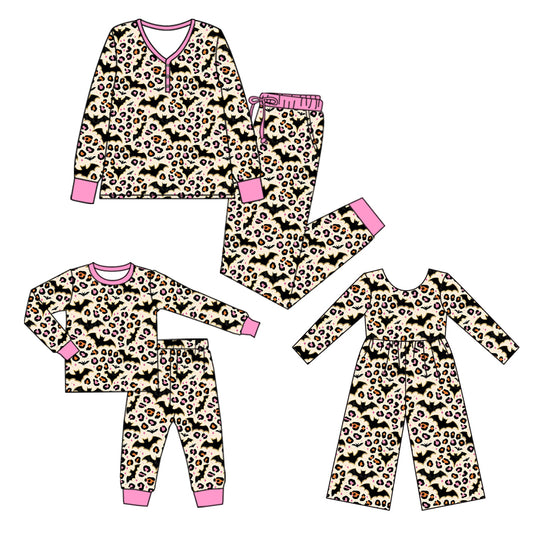 25.5.26 custom each style moq 5eta 4-6week Sibling Sister bat leopard long sleeve pants sets and adult sets and jumpsuit match design