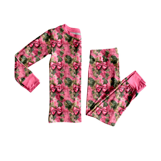25.9.2 custom each style moq 5eta 4-6week Sibling Sisters Camouflage bow baby girl long sleeve pants sets and dress and rompers match family design