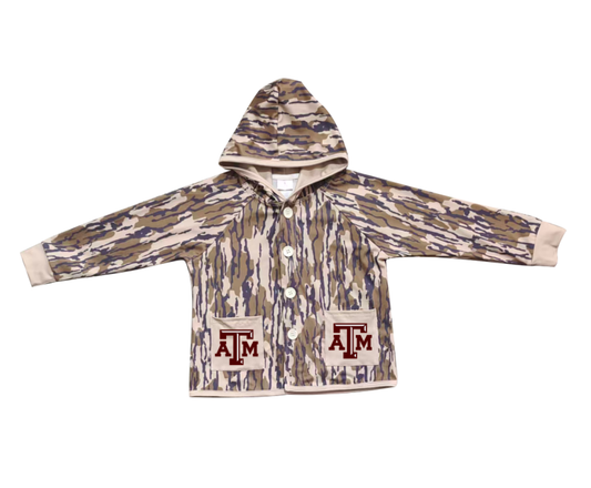 Custom moq 5 mix size milk silk baby boys clothes team summer camouflage button hooded long sleeve top-25.11.25