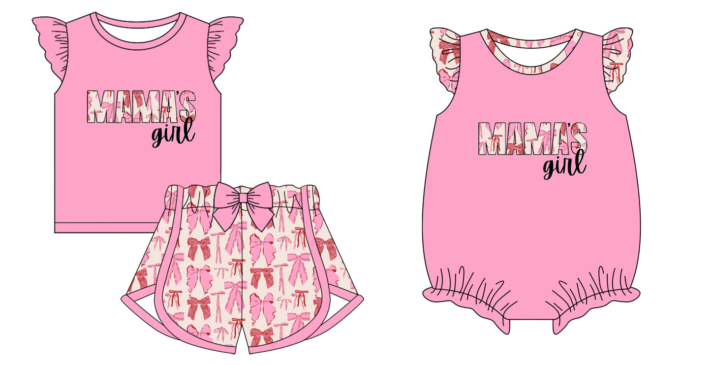 12.3 custom each style moq 5eta 4-6week Sibling Sister MAMA GIRL bow baby girl short sleeve shorts sets and rompers match design