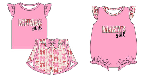 12.3 custom each style moq 5eta 4-6week Sibling Sister MAMA GIRL bow baby girl short sleeve shorts sets and rompers match design